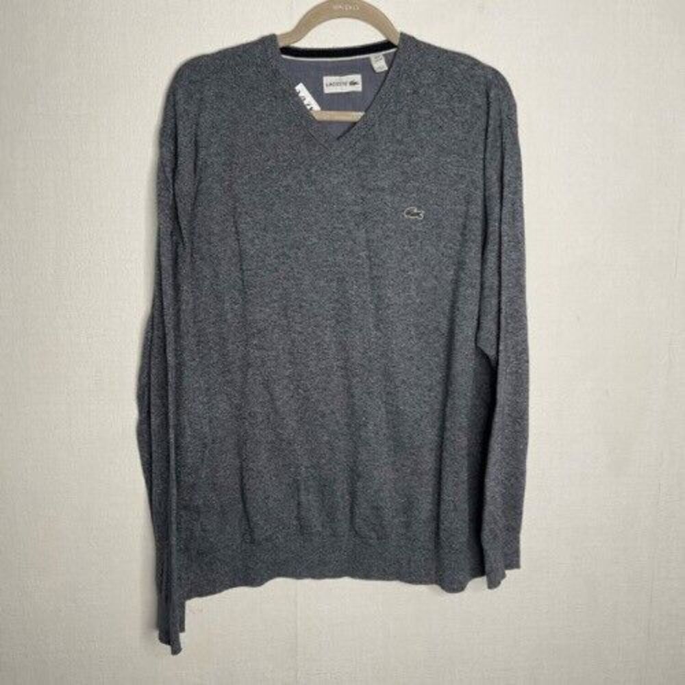 Lacoste Men’s Size 3XL Grey 100% Cotton V-Neck‎ Pullover Office Sweater